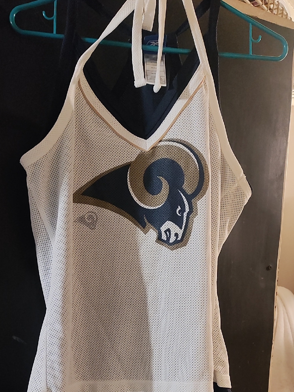 NFL Reebok Mesh Halter Tank Top in White with Navy & Gold Accents
